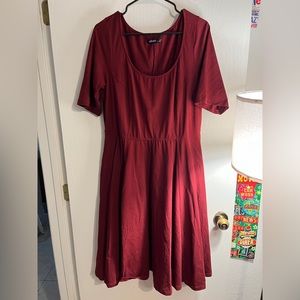 eShakti 1x (18w) Burgundy Scoop Neck dress